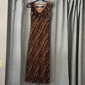 Vintage Ronni Nicole Brown Patterned Maxi Dress